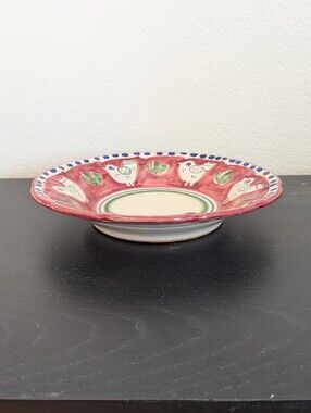 Vietri Solimene Campagna 9.25" Salad or Soup Bowl Red with Blue Dots Italian